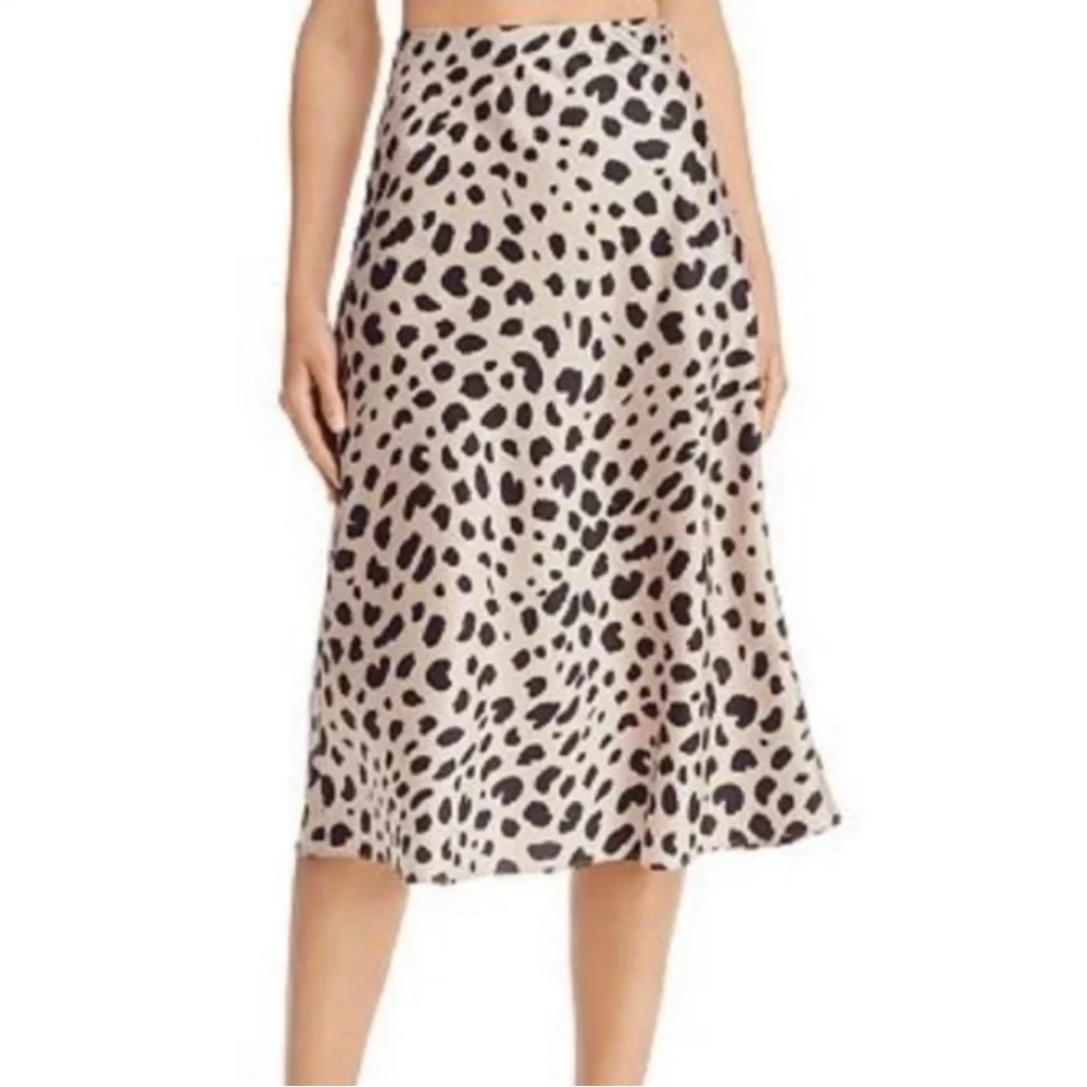 Aqua Satin Leopard Print Midi Skirt